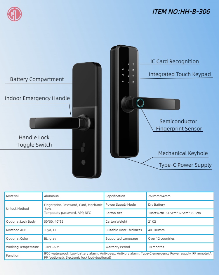 HH-306 Fingerprint Digital Door Lock - Image 2