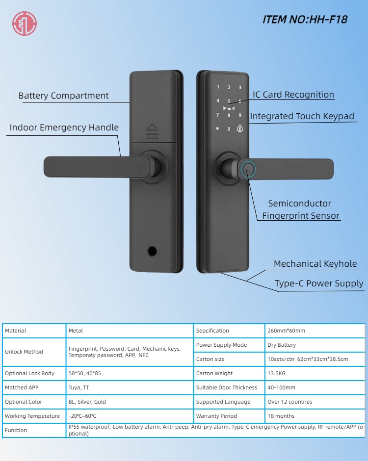 HH-F18 Fingerprint Keypad Digital Door Lock - Image 3