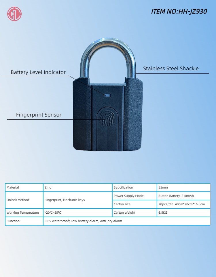 HH-JZ930 Smart Fingerprint Padlock - Image 2