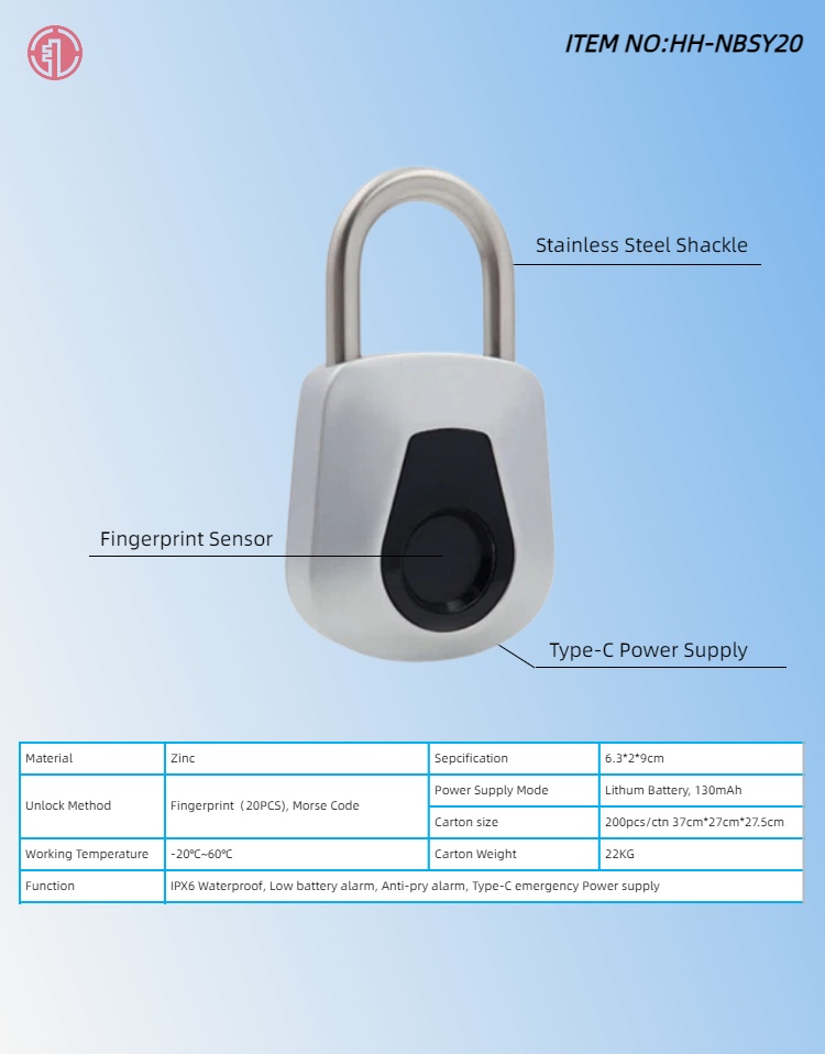 HH-NBSY20 & NBSY21 Smart Fingerprint Padlocks - Image 2