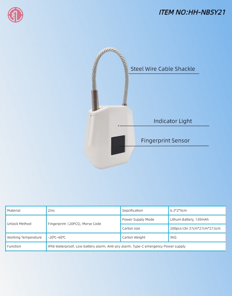 HH-NBSY20 & NBSY21 Smart Fingerprint Padlocks - Image 5