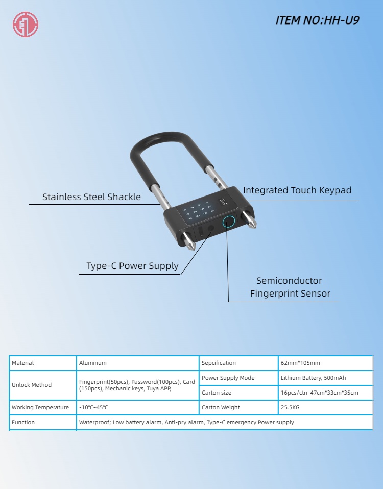 HH-U9 Smart Fingerprint Padlock - Image 2