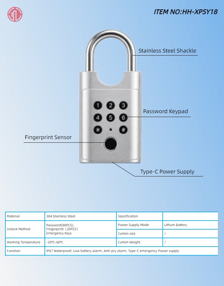 HH-XPSY18 Smart Fingerprint Padlock - Image 2