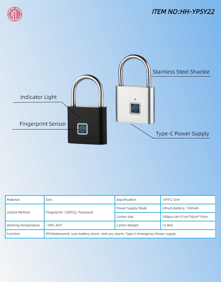 HH-YPSY22 Smart Fingerprint Padlock - Image 2