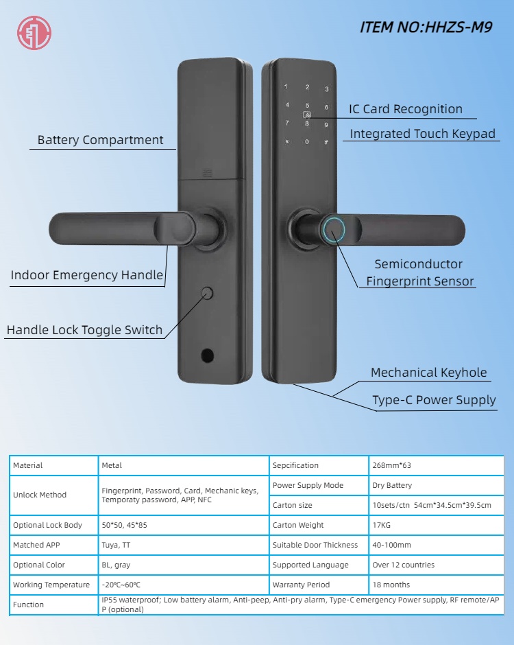 HHZS-M9 Fingerprint Keypad Digital Door Lock - Image 3