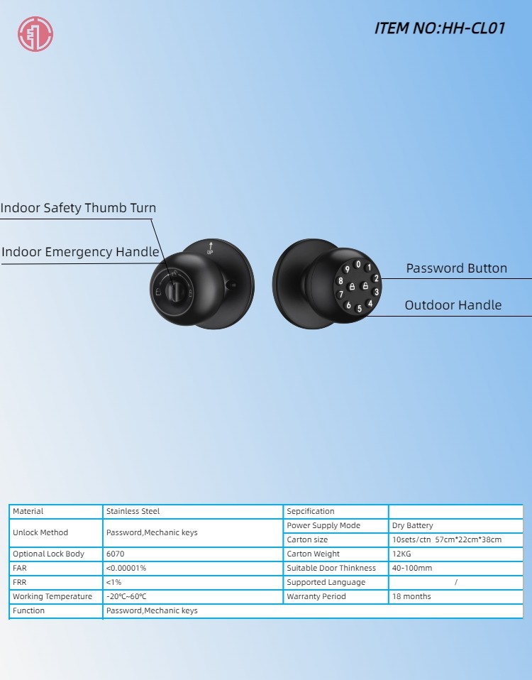 HH-CL01 Password Cylindrical Door Lock - Image 12