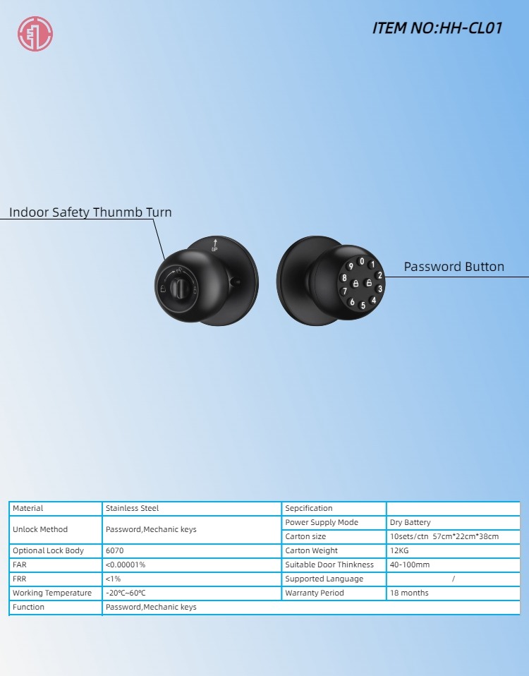 HH-CL01 Password Cylindrical Door Lock - Image 14