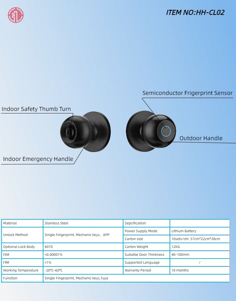 HH-CL02 Fingerprint Tuya Cylindrical Smart Door Lock - Image 16