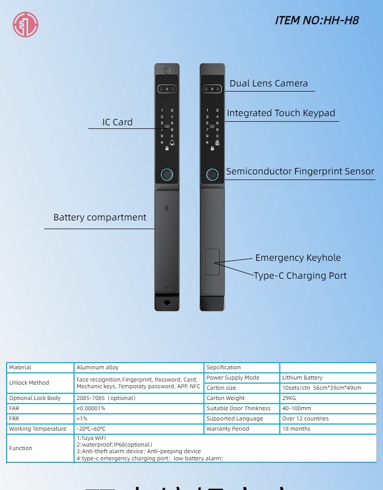 HH-H8 Face Recognition Aluminum Door Smart Lock - Image 2