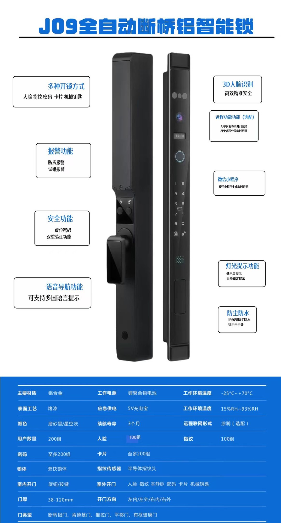 HH-J09 Face Recognition Aluminum Door Smart Lock - Image 6