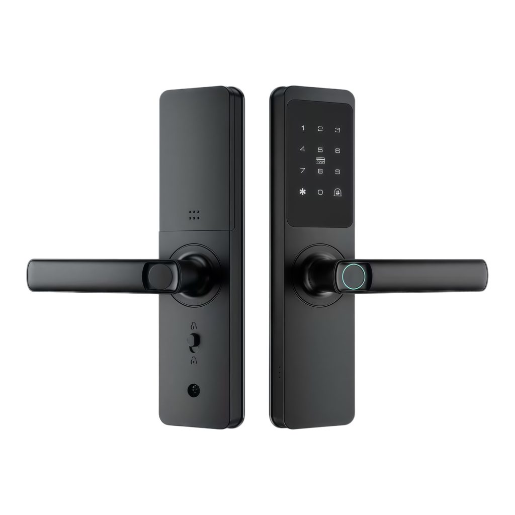 HUAHE LOCK fingerprint keypad lever smart door lock with front and rear panels