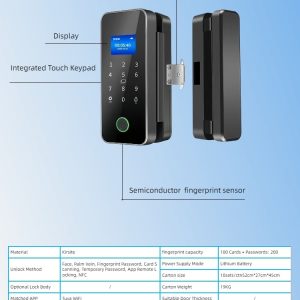 HH-A16 Tuya Fingerprint Glass Door Smart Lock