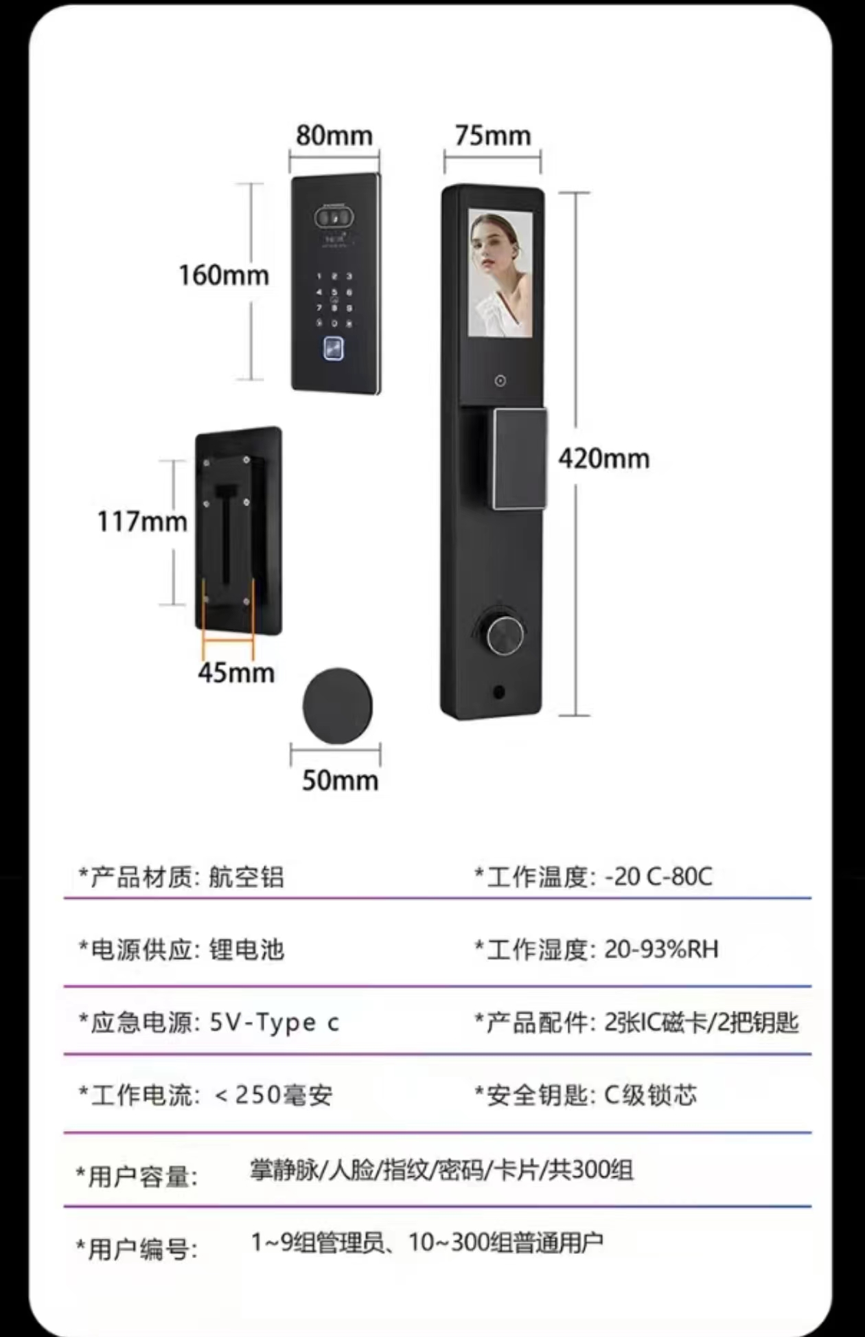 HH-IP8 Fully Automatic Face Recognition Smart Door Lock - Image 2