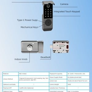 HH-LSG20 Waterproof Fingerprint Rim Smart Lock with Camera Cover