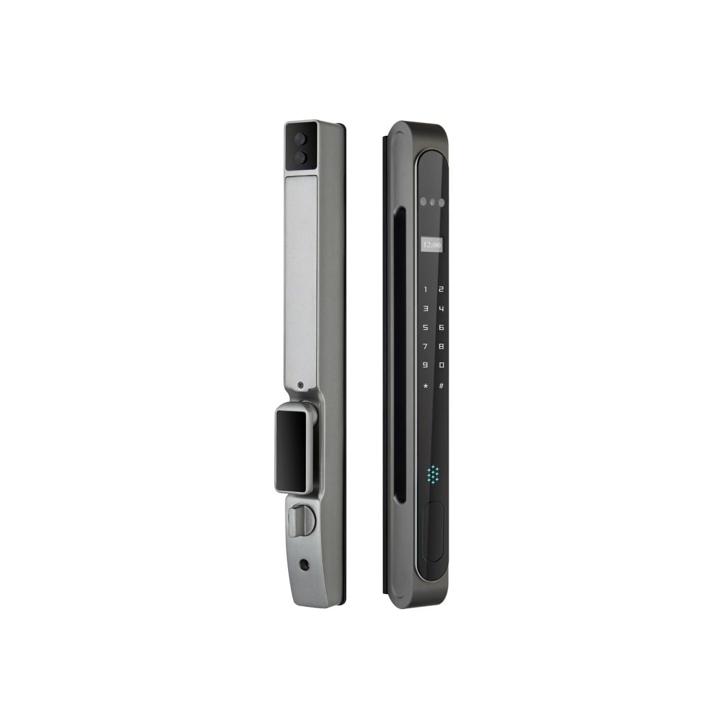 HUAHE LOCK smart video peephole door lock with fingerprint recognition and digital keypad for push-pull doors.
